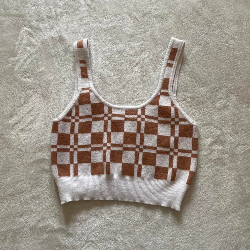 Pacsun Kendall & Kylie Brown and White Checkered Crop Top